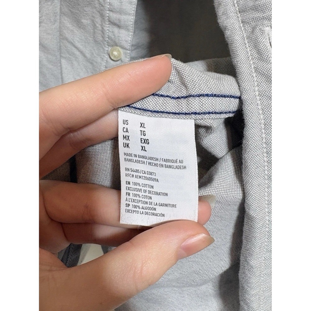 American Eagle Outfitters Men's XL Gray Classic Fit Embroidered Button-Down LS - Picture 4 of 6